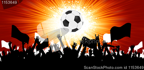 Image of Soccer ball with crowd silhouettes of fans. EPS 8