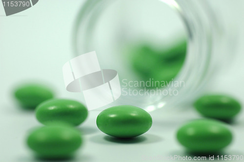 Image of Green Pills with Glass