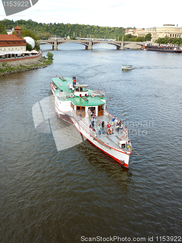 Image of Boat On The Vltava River In Prague 