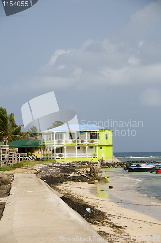 Image of colorful building waterfront breakwater Big Corn Island Nicaragu