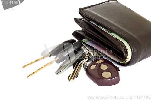 Image of Keys and a thick leather wallet