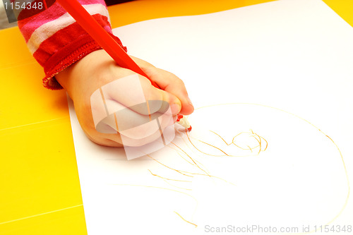 Image of hand of child drawing on a paper