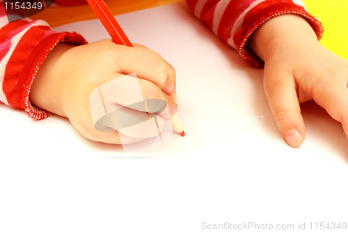 Image of hand of child drawing on a paper