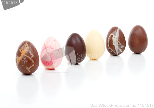 Image of Six easter eggs angled on white