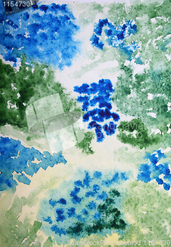 Image of Abstract watercolor blue flowers background on paper texture