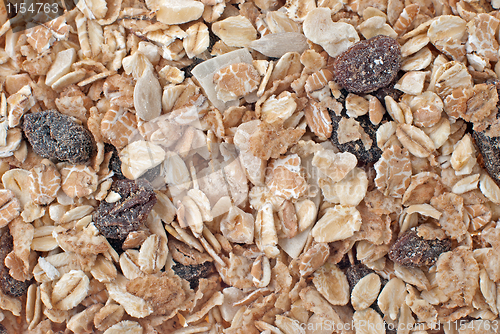 Image of Bran and raisin cereals background