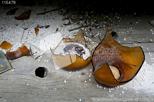 Image of broken old bottle on shelf