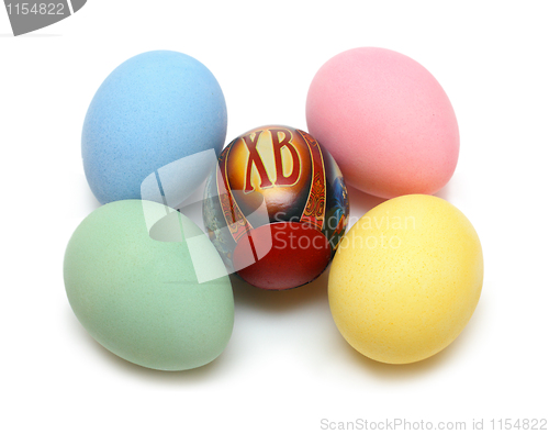 Image of easter - colored eggs on white