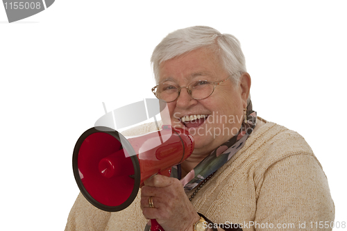 Image of Female senior with megaphone