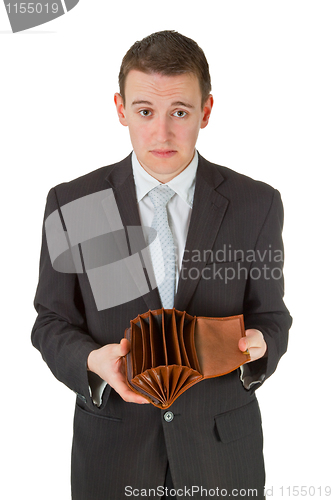 Image of Man showing empty wallet