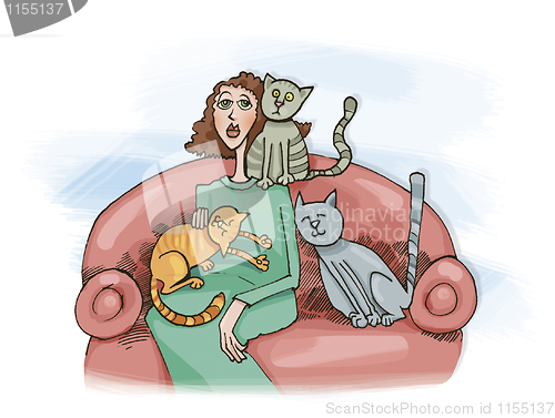 Image of Woman with cats