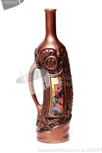 Image of pottery designer bottle of wine isolated on white background