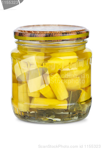Image of Glass jar with marinated courgette slices