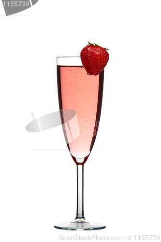 Image of Red champagne drink with Strawberry isolated