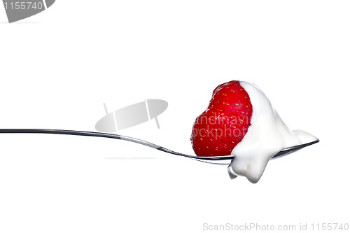 Image of Strawberry and cream on spoon