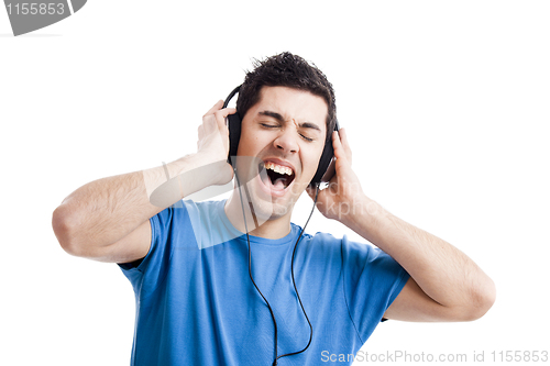 Image of Young man listen music