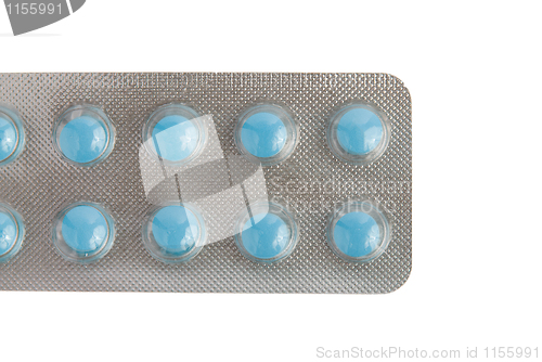 Image of Close-up of a pack of blue pills 