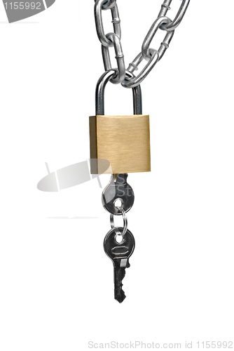 Image of Closed padlock and chain with keys