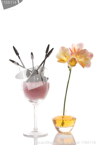 Image of cosmetics and flower, beauty concept