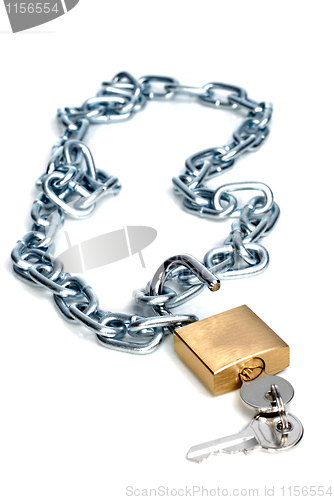 Image of Open padlock and chain with keys