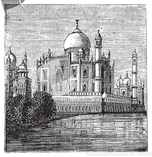 Image of Taj-Mahal, India. Old engraved illustration of the famous Taj-Ma