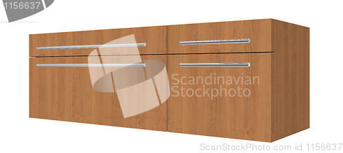 Image of Bedroom wooden dresser with drawers, with chrome tube handles