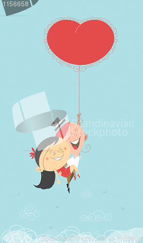 Image of Valentine couple with flying heart ballong
