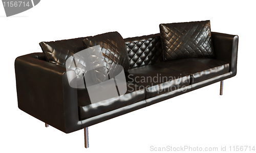 Image of Comfy black leather three place sofa