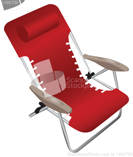 Image of Red folding aluminium armchair with a pillow