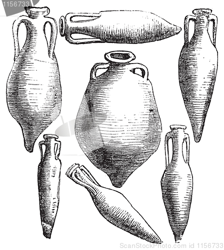 Image of Greek and Roman amphora vases vintage engraving.
