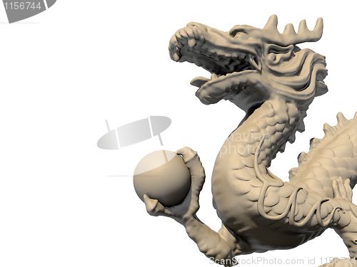 Image of White Chinese dragon statue holding a ball in his claws