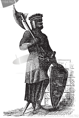 Image of Armor and weapons during the first Crusades era, old engraving