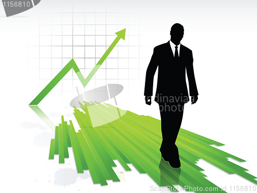 Image of Businessman silhouette walking on statistics chart
