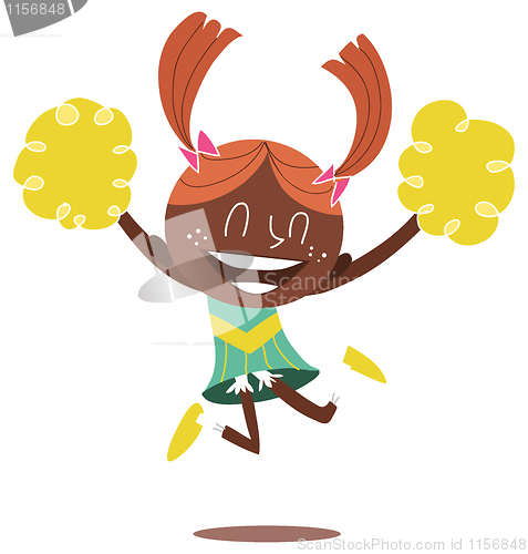 Image of Illustration of a young smiling cheerleader jumping and cheering