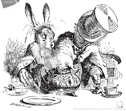 Image of Mad Hatter and March Hare dunking the Dormouse - Alice in Wonder