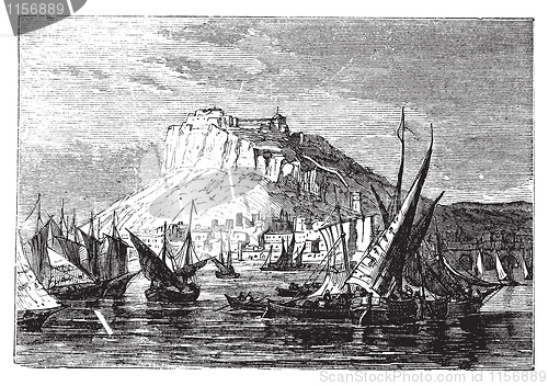 Image of Alicante (or Alacant), Spain. Vintage engraving around 1890.