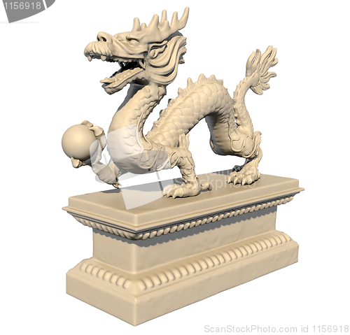 Image of White Chinese dragon statue holding a ball in his claws