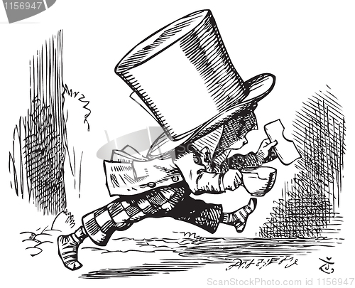 Image of Mad Hatter just as hastily leaves - Alice's adventures in Wonder