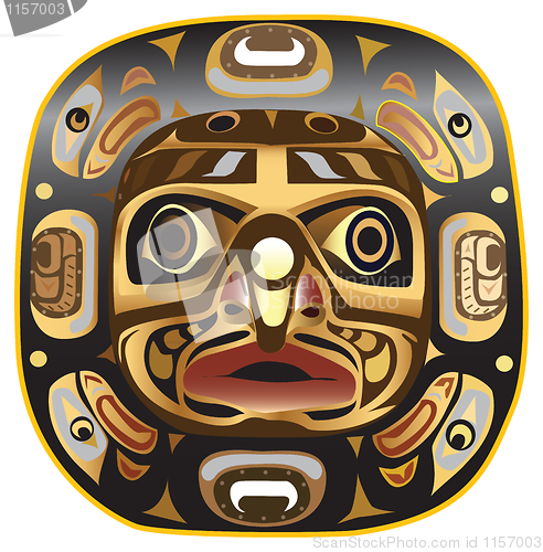 Image of A native american wide moon mask symbol, on white.