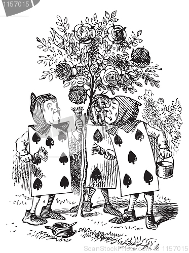 Image of Two, Five and Seven painting the rosebush - Alice in Wonderland 