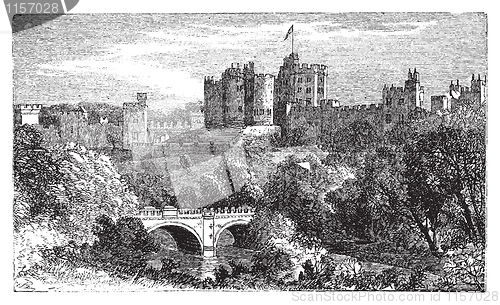 Image of Alnwick Castle, in Alnwick, Northumberland County. 1890 vintage 