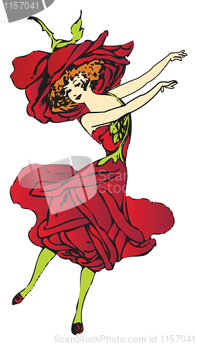 Image of Red american rose flower-child or flower-woman dancing