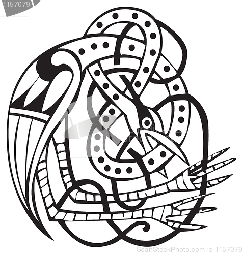 Image of Celtic design with knotted lines of a bird
