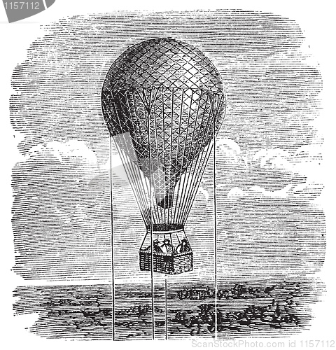 Image of Old aerostat or hot air balloon vintage illustration.