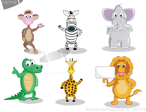 Image of Six cartoon animals isolated on white