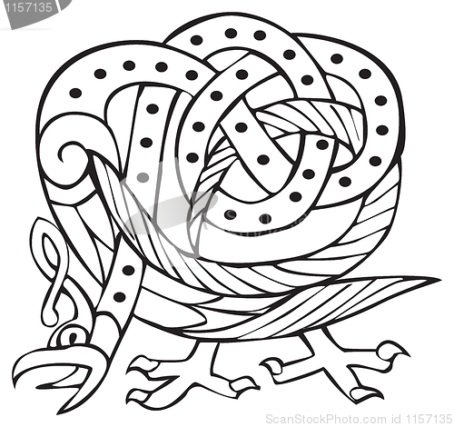 Image of Celtic design with knotted lines of a bird