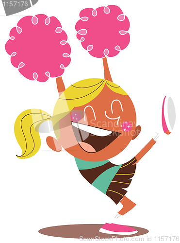 Image of Yound blond illustration of a smiling cheerleader cheering