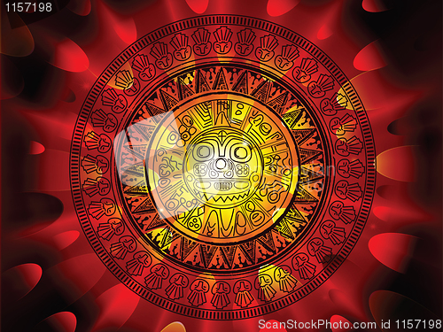 Image of Maya calendar on a end of days background