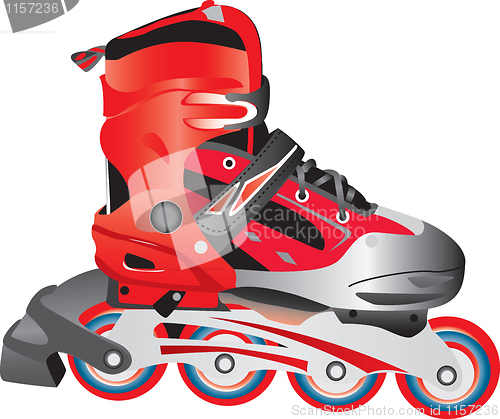 Image of Red hot plastic and fabric sport rollerblade, vector