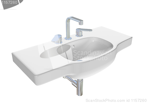 Image of Modern washbasin or sink with chrome faucet and plumbing fixture